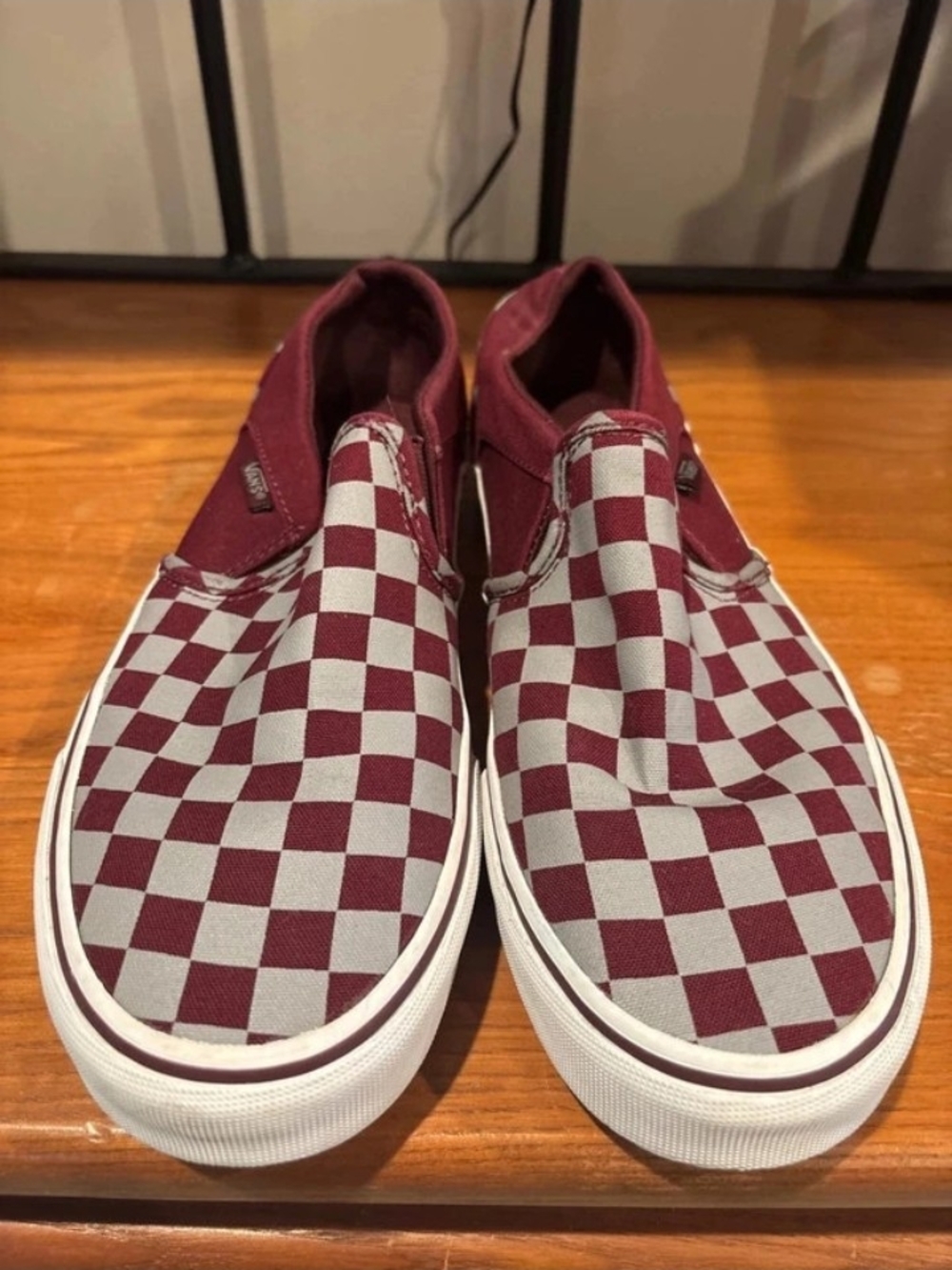 Vans Slip-On Checkerboard Loafers - Burgundy and White